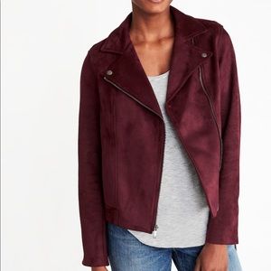Burgundy Suede -Knit Moto Jacket